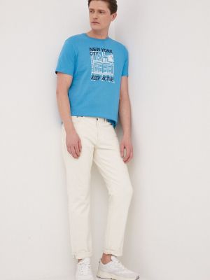 Памучна тениска с дълъг ръкав с принт United Colors Of Benetton синьо