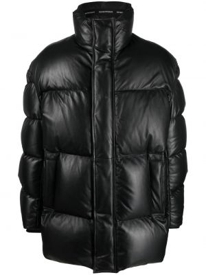Πουπουλένιο δερμάτινο παλτό Emporio Armani μαύρο