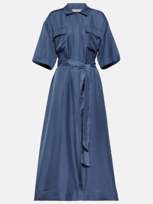 Jedwabna sukienka długa Asceno niebieska