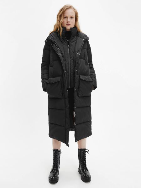 Černá dámská prošívaná zimní bunda s potiskem Calvin Klein Jeans - S