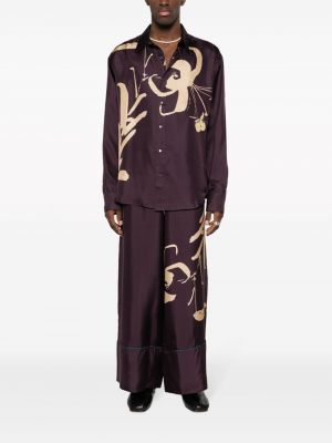 Květinové hedvábné kalhoty s potiskem Pierre-louis Mascia fialové