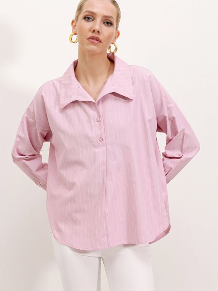 Prugasta košulja oversized bootcut Bigdart ružičasta