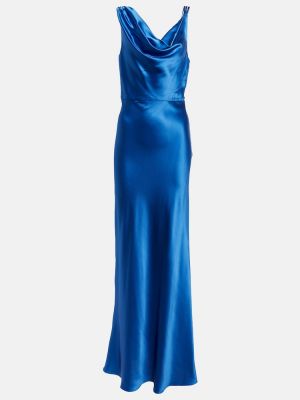 Viskózové hedvábné saténové midi šaty Veronica Beard - modrá