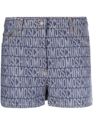 Shorts en jean à imprimé en jacquard Moschino bleu