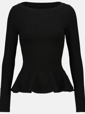 Sweter wełniany z baskinką Alaã¯a czarny