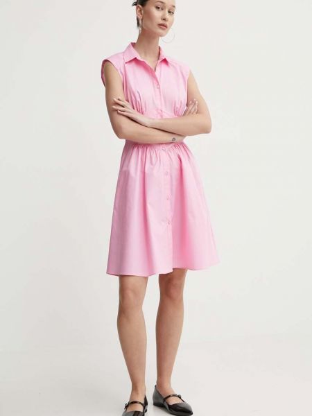 Pamučna mini haljina Hugo ružičasta