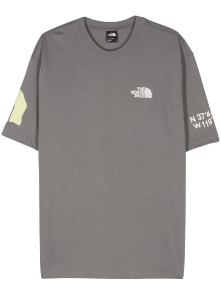 Bavlněné tričko s potiskem The North Face šedé