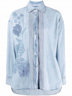 Camisa vaquera con bordado de flores Ermanno Scervino azul