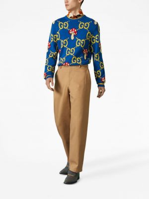 Sweter wełniany z okrągłym dekoltem Gucci niebieski