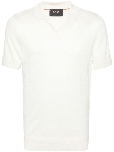 Плетена копринена поло тениска Boss бяло