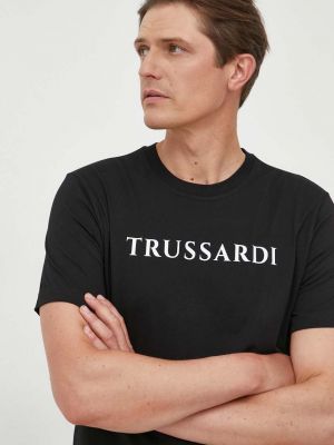 Памучна тениска с дълъг ръкав с принт Trussardi черно