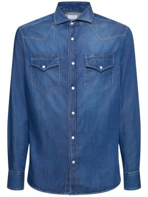 Памучна дънкова риза Brunello Cucinelli синьо