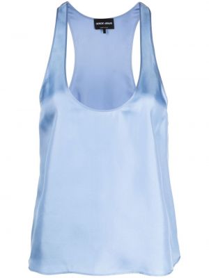 Копринена блуза без ръкави Giorgio Armani синьо