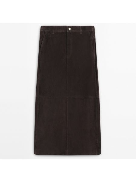 Замшевая кожаная юбка с карманами Massimo Dutti коричневая