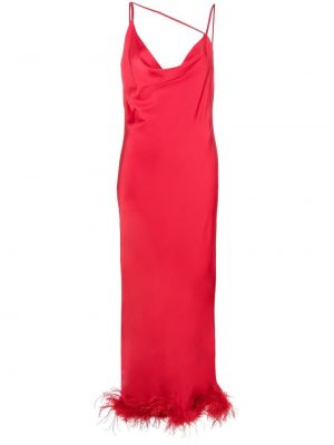 Сатенена вечерна рокля с пера Loulou червено