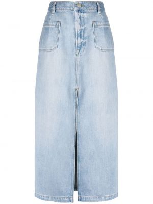 Bavlněné dlouhá sukně s vysokým pasem na zip Frame - modrá