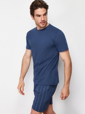 Pletené pyžamo s potiskem Trendyol modré