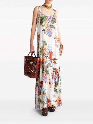Květinové bavlněné dlouhé šaty s potiskem Etro bílé