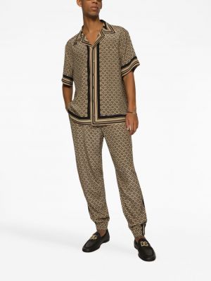 Hedvábné sportovní kalhoty s potiskem Dolce & Gabbana hnědé