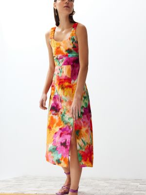 Pletena midi obleka s cvetličnim vzorcem s potiskom Trendyol