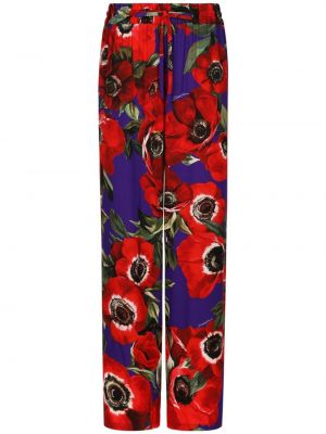 Kvetinové nohavice s potlačou Dolce & Gabbana červená