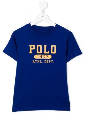 Printti t-paita tytöille Ralph Lauren Kids sininen