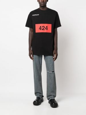 Raštuotas medvilninis marškinėliai 424 juoda