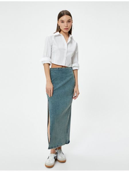 Bavlnená džínsová sukňa s vysokým pásom Koton