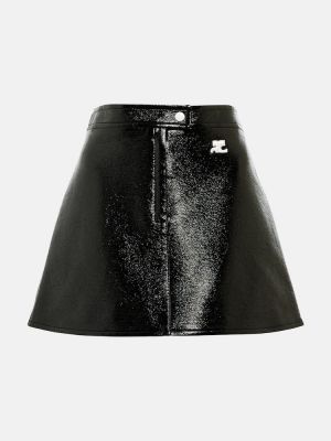 Mini falda de cuero de cuero sintético Courrèges negro