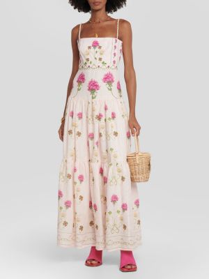 Lniana sukienka długa w kwiatki Agua By Agua Bendita różowa