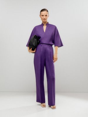 Pantalones rectos de lino Woman Limited El Corte Inglés violeta