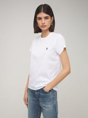 Βαμβακερή μπλούζα από ζέρσεϋ Polo Ralph Lauren λευκό