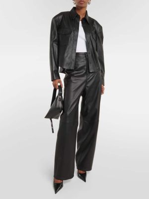 Δερμάτινο παντελόνι με ίσιο πόδι με χαμηλή μέση Wardrobe.nyc μαύρο