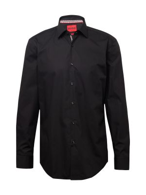 Jednofarebná bavlnená košeľa s dlhými rukávmi Hugo - čierna