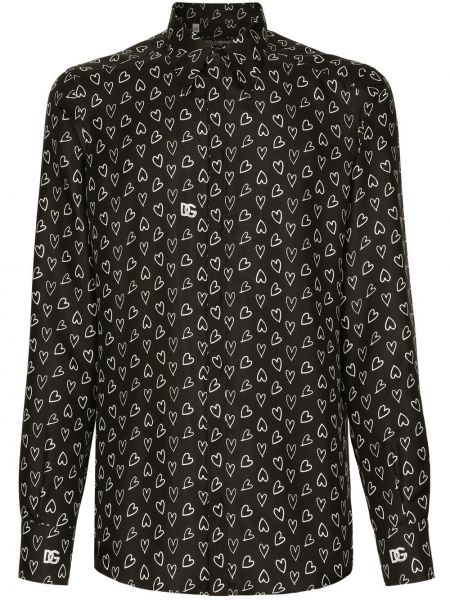 Копринена риза с принт със сърца Dolce & Gabbana черно