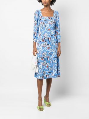 Sukienka midi w kwiatki z nadrukiem Dvf Diane Von Furstenberg niebieska