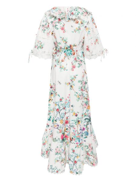 Robe mi-longue à fleurs à imprimé Camilla blanc