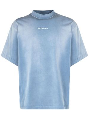 Памучна тениска бродирана от джърси Balenciaga синьо