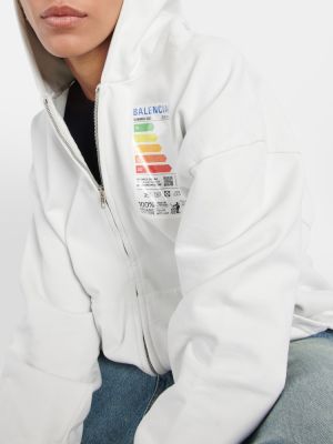 Pamučna hoodie s kapuljačom od flisa Balenciaga bijela