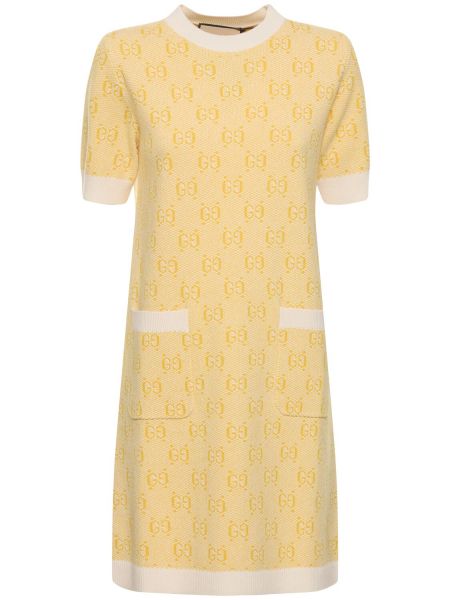 Μάλλινη μάξι φόρεμα Gucci κίτρινο