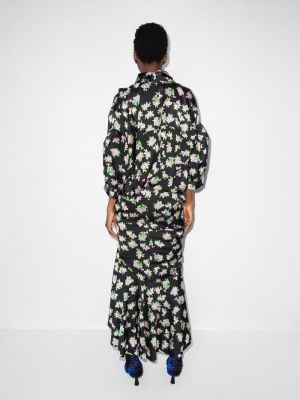 Sukienka długa w kwiatki z nadrukiem drapowana Natasha Zinko czarna