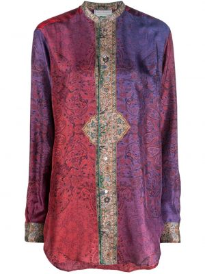 Jedwabna bluzka z nadrukiem z wzorem paisley Pierre Louis Mascia fioletowa