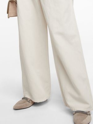 Lniane jeansy bawełniane relaxed fit Brunello Cucinelli białe