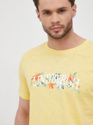 Lindbergh t-shirt bawełniany kolor żółty z nadrukiem