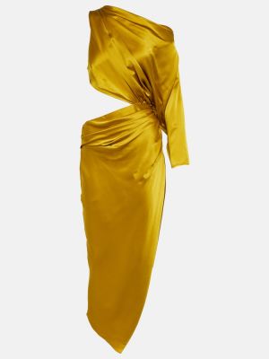Vestido midi de raso de seda asimétrico The Sei dorado