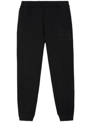 Haftowane spodnie sportowe bawełniane Burberry czarne
