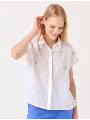 Αμάνικο λινό πουκάμισο με κέντημα Jimmy Key λευκό