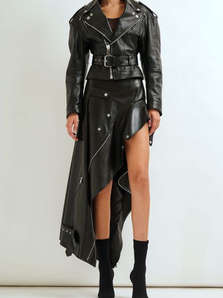 Asymetrická kožená sukňa Alexander Mcqueen čierna