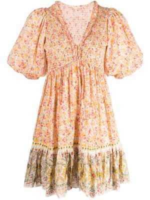 Mustriline lilleline puuvillased kleit Bytimo kollane
