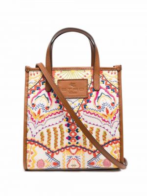 Lær brodert shoppingbag Etro hvit